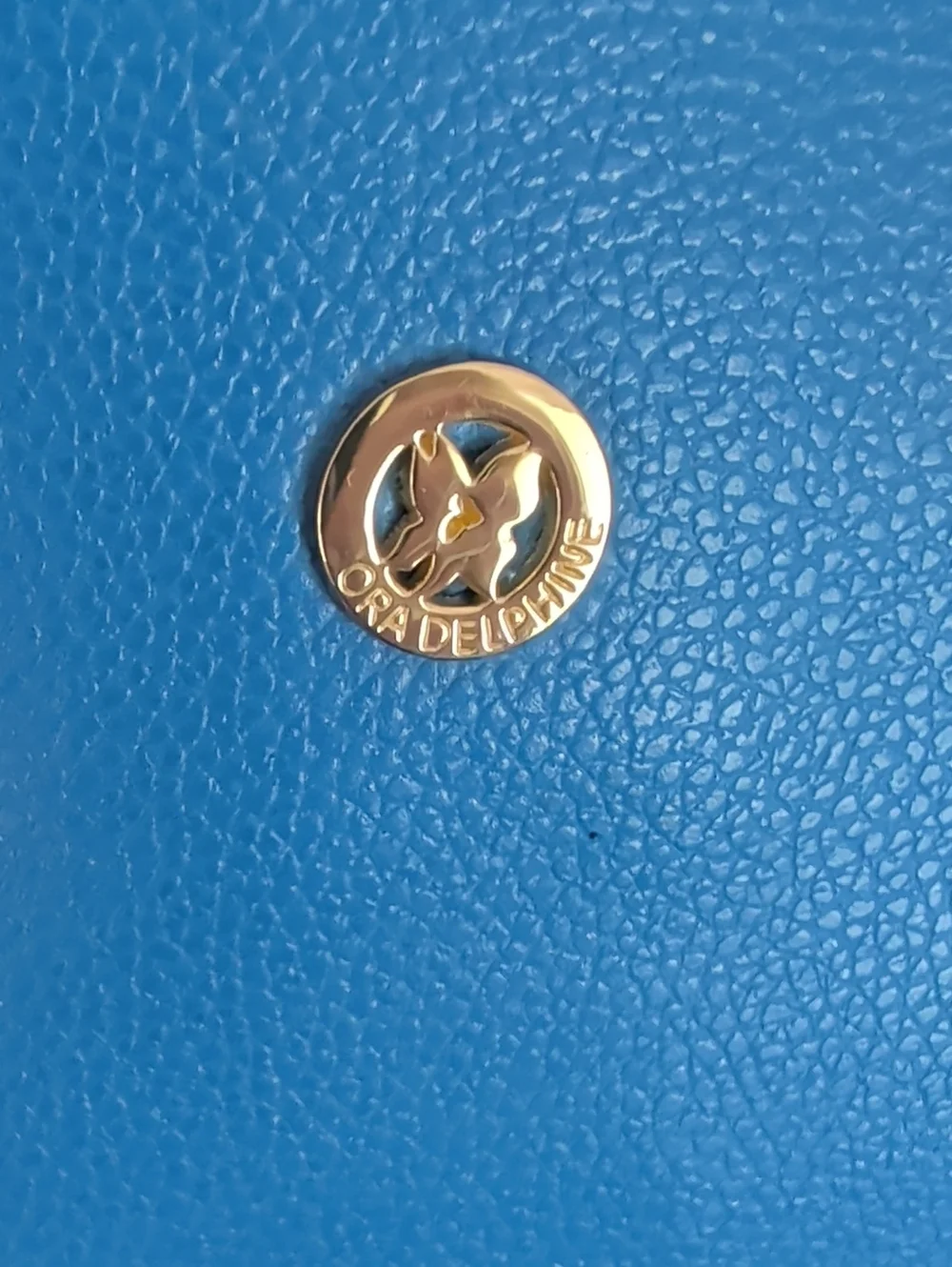Ora Delphine Blue Pebbled Leather Crossbody Bag Gold Tone Hardware